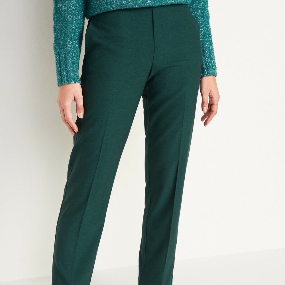 Mid-Rise Pull-On Straight Full-Length Pants